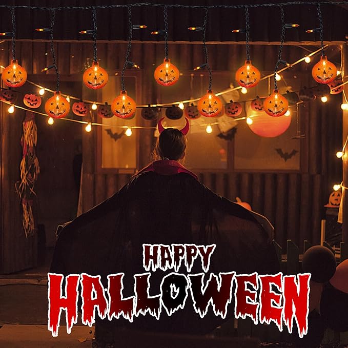 Halloween Pumpkin Icicle Lights, 7Ft Outdoor Halloween Decorations String Light with 10 Pumpkin Light 15 Mini Orange Bulbs, Plug in Pumpkin Curtain Lights for Indoor Outdoor Patio Party Holiday