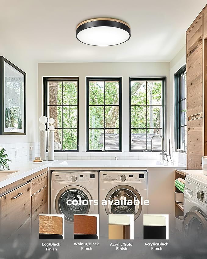 Ken & Ricky Flush Mount Ceiling Light, Dimmable Led Close to Ceiling Light Fixtures for Kitchen Bathroom Bedroom Hallway 5cct (Light Wood, 16 Inch)