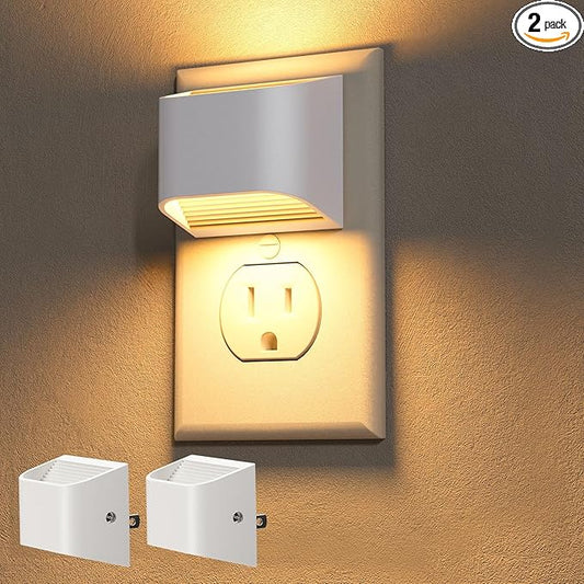 NIORSUN Plug in Night Light, Auto Brightness Sensor Night Light, 3000K Warm White, Ultra-Slim Wall Light for Hallway Bathroom Bedroom Stairs, White, 2 Pack