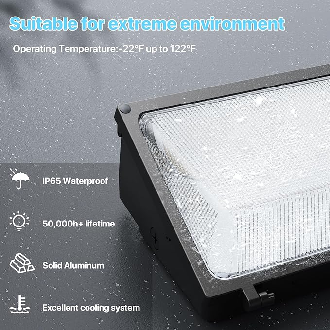 HYPERLITE LED Wall Pack Light: 120W 18000LM Glass Lens Wall Pack LED Exterior Light, Wall Pack Lights Outdoor LED Daylight 5000K for Area Yard Building Parking Lot Barn UL Listed