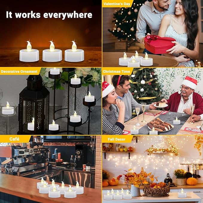 LED Tea Lights with Batteries (24 Pack), 200+ Hours Long Lasting Flameless Candles for Romantic Night, Valentine's Day Decor, Wedding Table Centerpieces & Home Decor (Warm White)