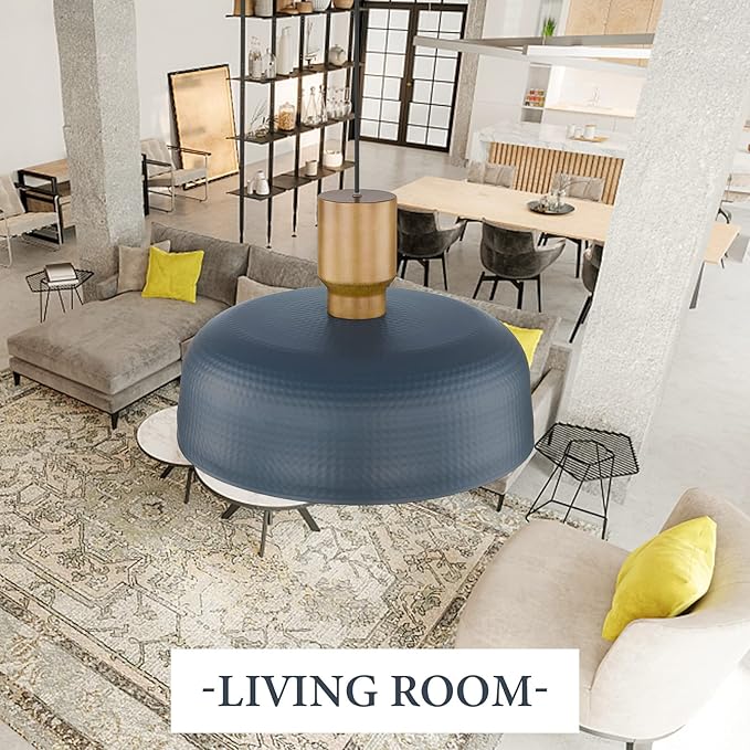 Darkaway Large Industrial Pendant Light Fixtures with Hammered Metal Shade, 2 Pack Blue 18.1inch Oversized Pendant Lighting for Kitchen Island Hanging Lamp Adjustable Height