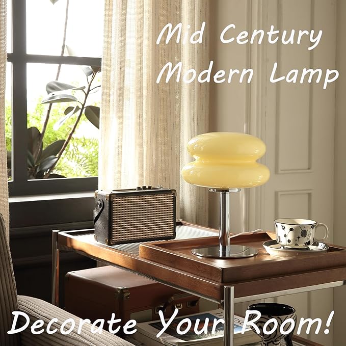 Glivpny Mushroom Lamp Table Lamp for Night Stands,Mid Century Modern Desk Lamps for Bedroom, Vintage Dimmable Bedside Small Lamps, Cute Cool Home Room Aesthetic Decor for Living Room(Cream)