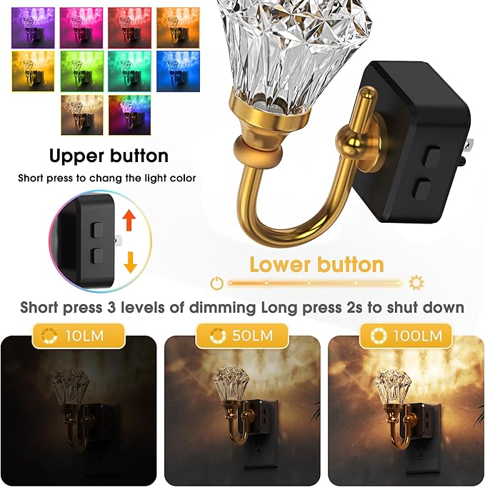 L LOHAS LED Night Lights Plug into Wall -10-Color Changing RGB Floral Night Lights with Auto Sensor, 3 Brightness Levels, Rotatable Plug in Nightlight for Bedroom, Nursery, Hallway, Gift