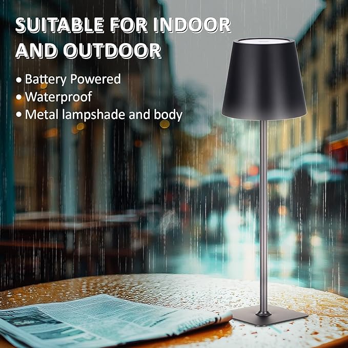 Retisee 12 Pack Cordless Table Lamp Portable LED Rechargeable Desk Lamp 3000mah Battery Operated 3 Color Stepless Dimming Waterproof Touch Control for Bedroom Restaurant (Black,Square Base)