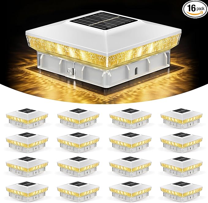 KEILAIMO Solar Post Cap Lights 16 Packs for 4x4 Wooden/Vinyl Posts, IP65 Waterproof Fence Post Solar Lights with Warm/Cool/Neutral Lighting, Outdoor Post Lights for Garden, Patio, Porch- White
