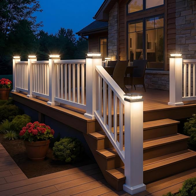 kolpop 4x4 Solar Post Cap Lights Outdoor 4Pack- 3 Color Temperatures& 2 Level Brightness, IP65 Waterproof, 16 LED Black Fence Deck Post Light Solar Powered Only for 4×4/3.5×3.5 Wood/Vinyl Posts