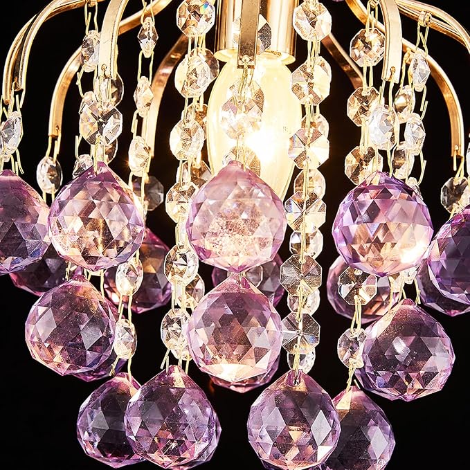 Surpars House Elegant Mini Chandelier Crystal Pendant Light,Purple (Flush Mount Type)
