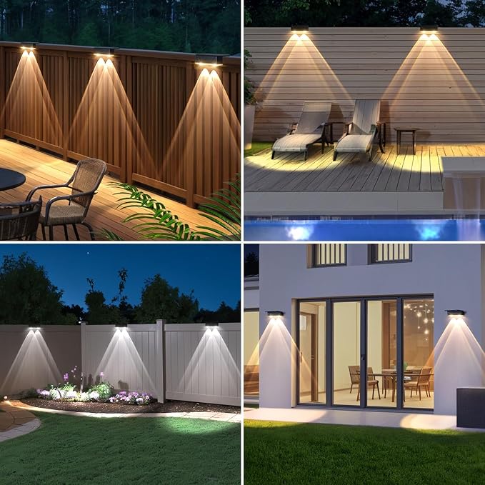 Solar Fence Lights Outdoor, IP55 Waterproof Solar Lights 3 Color Modes(3000K/4000K/6000K) Fence Light Solar Powered for Outside, Backyard, Railing, Steps, Patio and Wall Lighting（12 Pack）