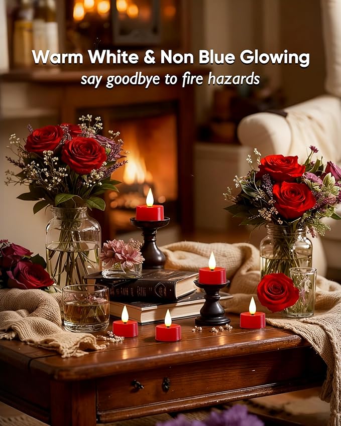 Amagic Flameless Red Timer Remote Tealights Candles, 3D Black Wick Flickering Tea Lights, 300+Hour Colored Votive Candles Battery Operated, Set of 12 for Table Decorations,Halloween, Christmas, Party