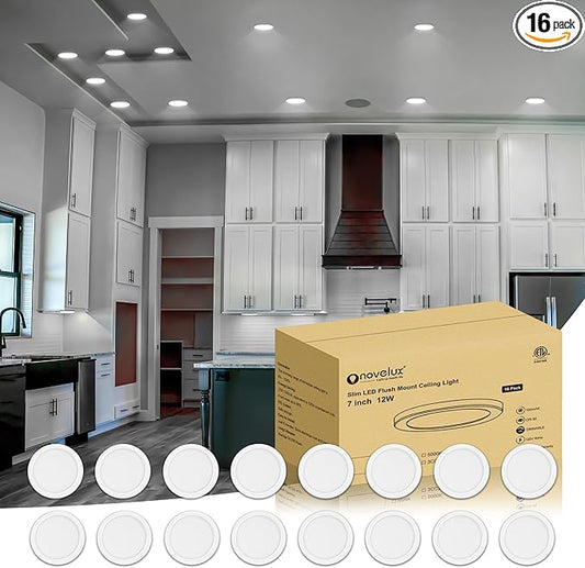 ETL Certified 7 inch Small LED Flush Mount Ceiling Light Dimmable,5000K Daylight Ultra Slim Round Flat Panel Ceiling Light Fixture,Modern Ceiling Lamp for Closet,Kitchen,Bathroom 16Pack(White)