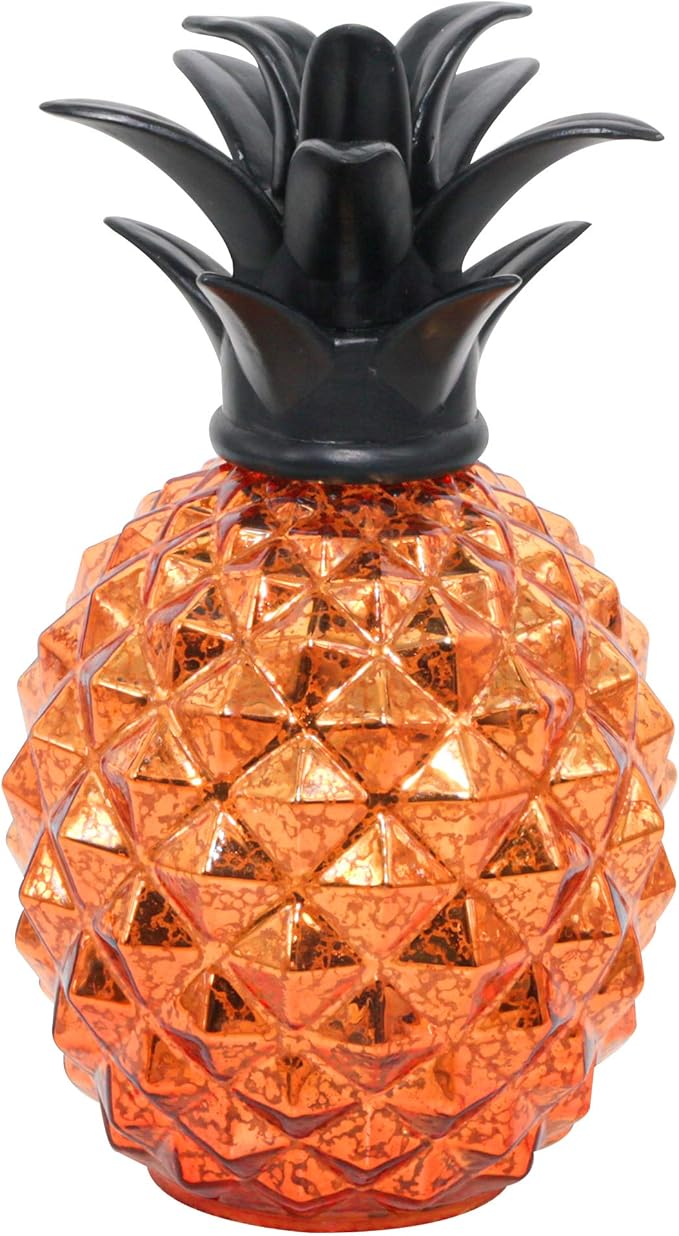 Romingo Mercury Glass Pineapple Lamp 9 Inch Batteries Operated Night Light with Timer for Living Bed Room, Women's Gift for Wife Girl Friend, Orange