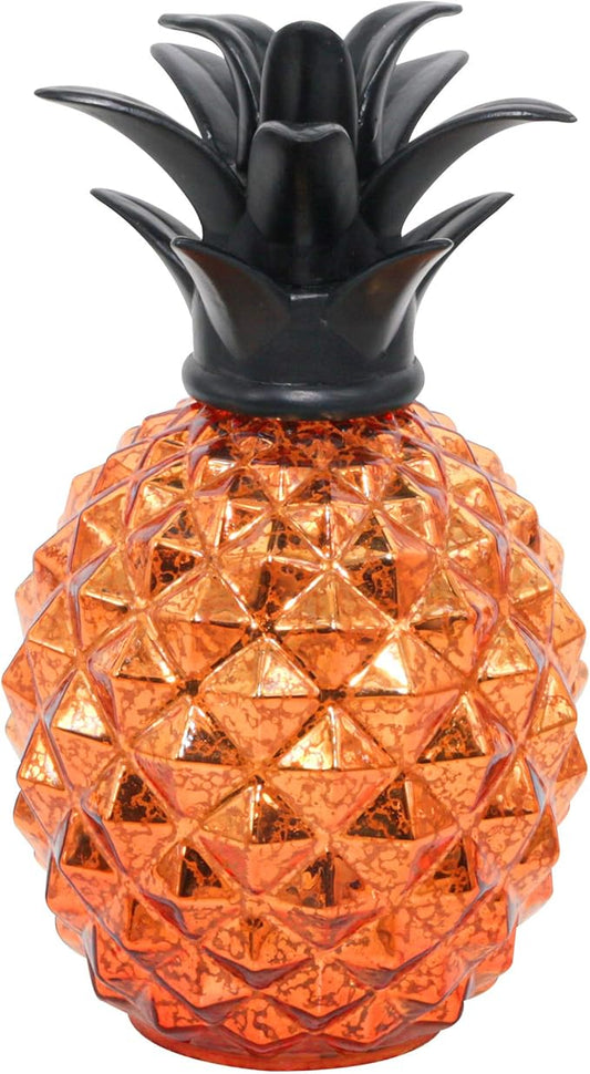 Romingo Mercury Glass Pineapple Lamp 9 Inch Batteries Operated Night Light with Timer for Living Bed Room, Women's Gift for Wife Girl Friend, Orange