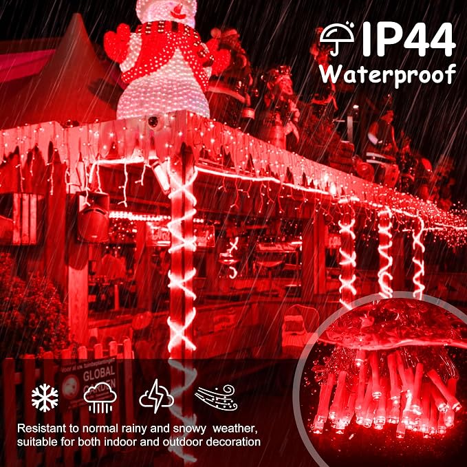 Christmas Icicle Lights Outdoor,300LED 33FT Christmas String Lights,Connectable Valentine's Day Lights with 30V Plug in for Valentine Wedding Party Eave Garden Wall Indoor Decor, Red