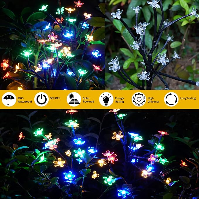 Solar Garden Lights Waterproof, Solar Lights Outdoor Decorative 4Pack,80Led Solar Powered Flowers Garden Decor,Fairy Lights Yard,Pathway,Outside Decorations,Gardening Gifts for Women Mom