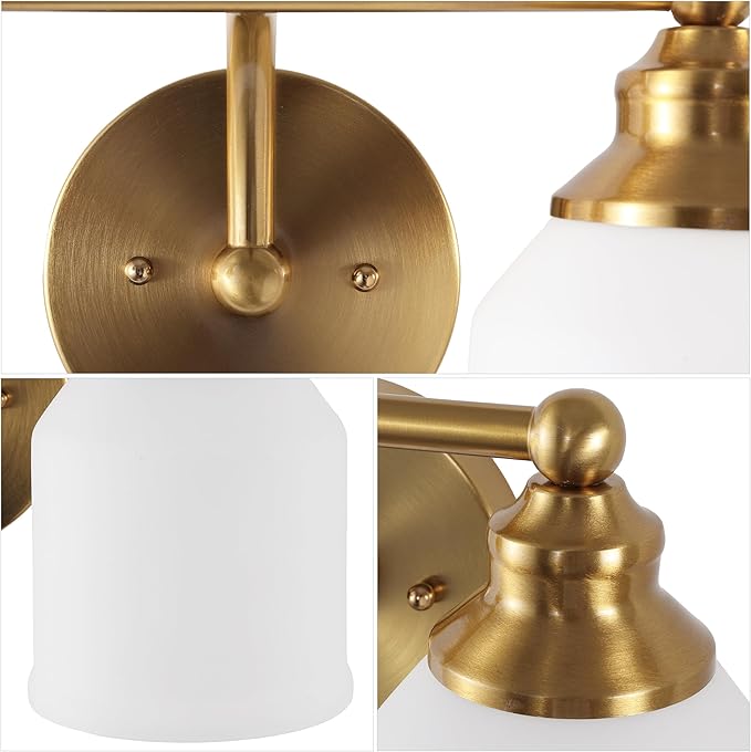 JONATHAN Y 33.25" Brass Gold/White Modern Farmhouse LED Vanity Light Wall Sconce Fixture, Frosted White Glass Shade, Dimmable Wall Lamp for Bathroom Mirror Kitchen Sink, UL Listed (JYL7552B)