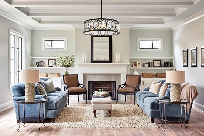 Crystal Ceiling Lights 16 Inch Modern Semi Flush Mount Ceiling Light Fixture,Farmhouse Rustic Black Chandelier for Drawing Room Bathroom Kitchen Dining Room Living Room Foyer(4 Light)