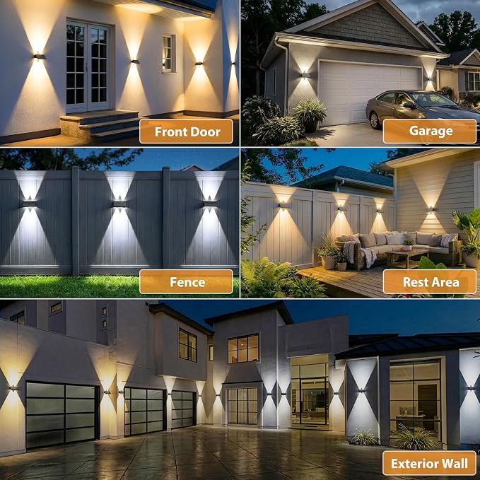Solar Fence Lights Outdoor,6 Pack Solar Wall Lights Up and Down Waterproof Brighter LED Focus Lens Dusk to Dawn Fence Lights Solar Powered for Patio/Backyard/Porch/Railing/Step
