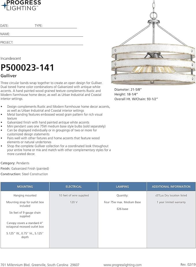 Gulliver Collection 4-Light Coastal Pendant Light Galvanized