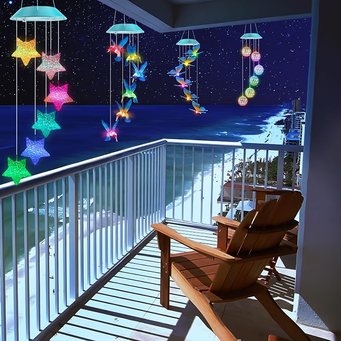 Solar Star Gift for Mom Grandma Girls, Color Changing Solar Wind Chimes for Outside, LED Outdoor Decorative Mobile Lights for Garden, Yard, Patio, Window, Party, Outdoor Decorations
