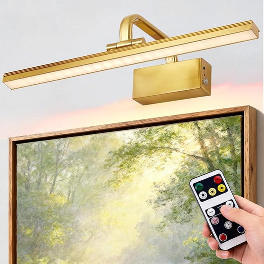 RAIFOOLLY Picture Light, 16inch Picture Lights for Wall Cordless with Timer and Dimmable, 5000mAh Battery Wall Lights for Display Gallery Painting Art Frame Portrait-Brass
