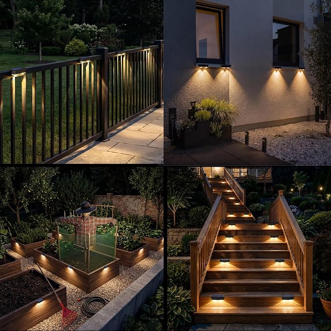 Peasur 8 Pack Solar Fence Lights Outdoor, Railing Light Solar Powered, IP65 Waterproof Led Deck Solar Lights for Outside Backyard Balcony Porch, Warm White