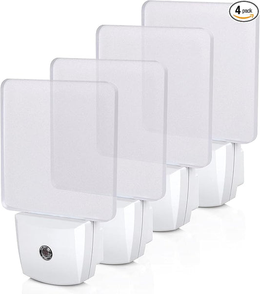 DEWENWILS Night Lights Plug into Wall, Plug in LED Night Lights with Dusk to Dawn Sensor, Cool White Nightlight for Bathroom, Hallway, Kitchen, Frosted Acrylic Shade, 4 Pack