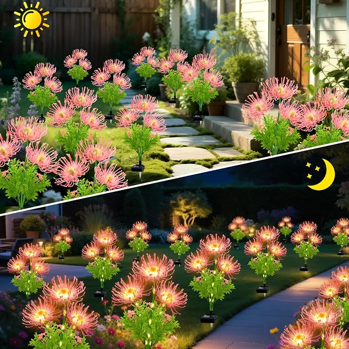 Solar Garden Flower Lights Outdoor, 8 Pack Pink Spider Lily Solar Lights with Glowing Stems, IP65 Waterproof LED Yard Decor for Patio Lawn Pathway, Mother's Day Valentine Gifts for Women Mom Grandma
