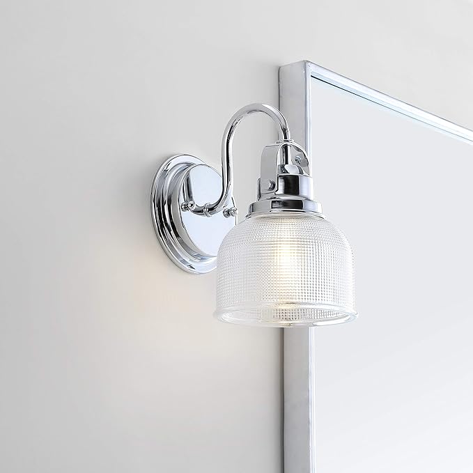 JONATHAN Y 5.75" Chrome Modern Bathroom Vanity Light, 1-Light LED Wall Sconce, Clear Glass Bell Shade for Mirror Hallway Kitchen, ETL Listed, LED Bulb Included JYL7407A