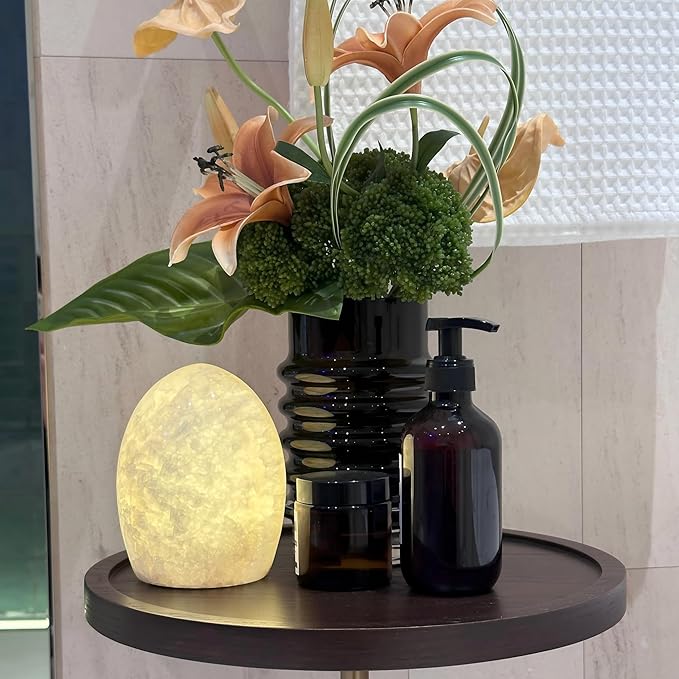 Marble Jade Touch Table Lamp Easter Egg Desk Bedside Cordless Lamps for Living Room Night Stands USB-C 3-Level Brightness, LED Night Light for Office Patio Camping Restaurant Home (Peach Jade)