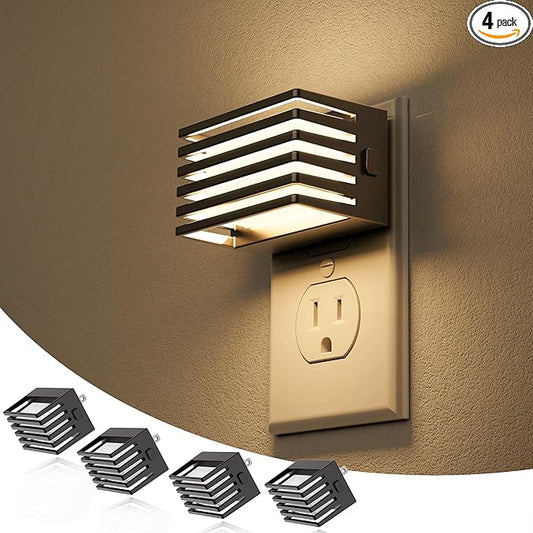 JandCase LED Night Light, [4 Pack] Night Lights Plug into Wall with Dusk to Dawn Sensor, Dimmable Plug in Night Light, Adjustable Brightness, 3000K Soft White Nightlight for Bedroom Bathroom Hallway