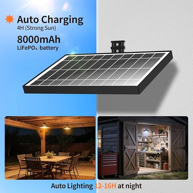 Lightonight Solar Pendant Light with Remote Control, 3 Color Dimmable Double Bulb, IP65 Weatherproof Dusk to Dawn Solar Light for Gazebo,Barn,Shed,Garage,Patio,Pergola,Chicken Coop,Stables,Tents