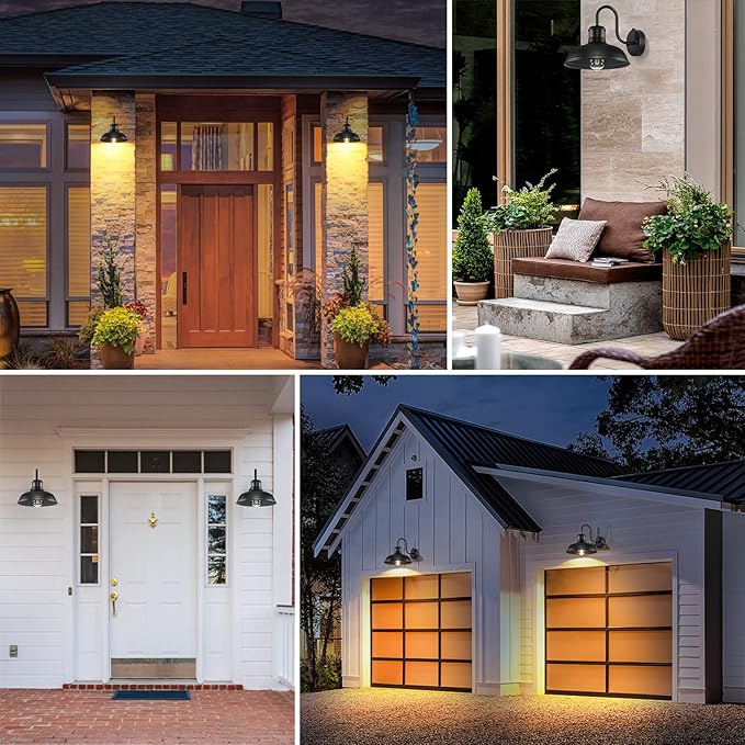 2-Pack Dusk to Dawn Outdoor Wall Sconces, Exterior Farmhouse Gooseneck Barn Light, Vintage Matte Black Outside Wall Mount Light Fixture, Anti-Rust Waterproof Outdoor Light for House Porch Garage