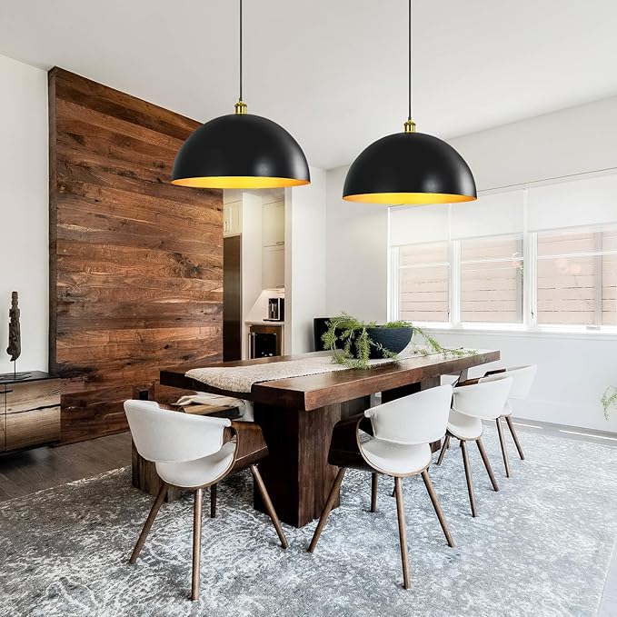 Black-Farmhouse Pendant-Light Hanging-Lamp Fixtures - 16 inch Kitchen Island Pendant Lights Industrial Dome Ceiling Lighting Dining Room Large Vintage Light for Indoor Black and Gold