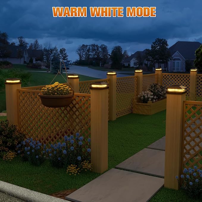 APONUO Solar Post Cap Lights for 4x4 Posts - IP64 Waterproof, 3000K LED, No-Wire Fence Lights & Deck Lights for Patio Garden Yard Patio, Black-Warm White, 6 Pack