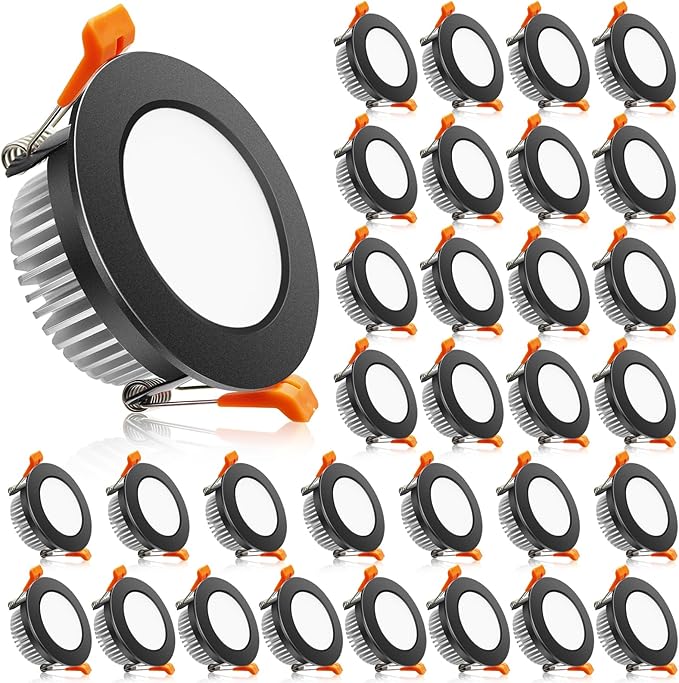 2 Inch LED Downlight, 32 Pack Recessed Lighting Dimmable Ceiling Light, 3W, 3000K Warm White, CRI80 with LED Driver(35W Halogen Equivalent), Black