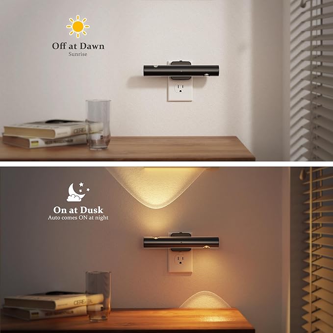 JandCase LED Night Light with 180° Rotatable Plug, Modern Night Lights Plug into Wall, 0-100LM Dimmable Night Light with Dusk-to-Dawn Sensor, for Bathroom Hallway Bedroom Stairway, 1 Pack