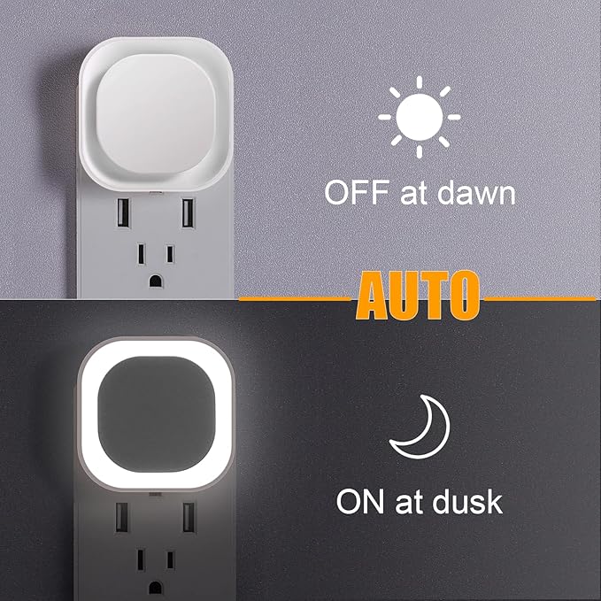 YUNLEX 6 Pack Daylight White Night Light, Gentle Eye-Care with Dimmable Wide-Glow, Indirect Reflection, Auto Dusk to Dawn Sensor, Plug in for Hallway, Kitchen, Garage, Laundry, as Mother Gifts
