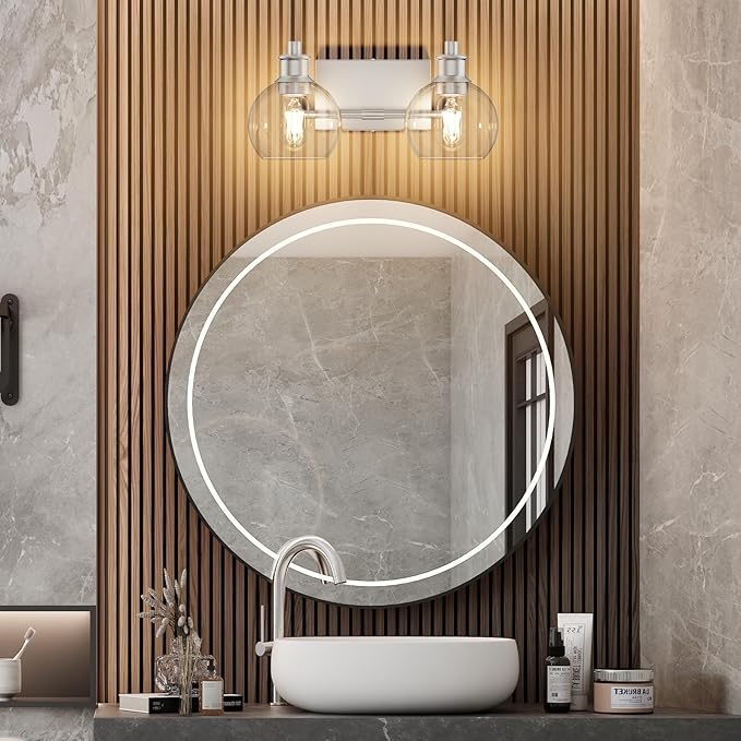 Tipace 2 Light Wall Scone Vintage Vanity Light Fixtures Brushed Nickel Wall Light for Bathroom Lights Over Mirror with Globe Glass Shade Light Fixtures (Exclude Bulb)