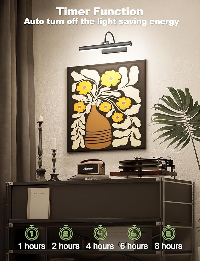 Bridika Picture Light for Wall with Remote, Rechargeable Battery Operated Picture Light, 3 Color Modes and Dimmable Classic Art Lights for Paintings, Gallery, Bedroom, Bathroom with Timer Black 1