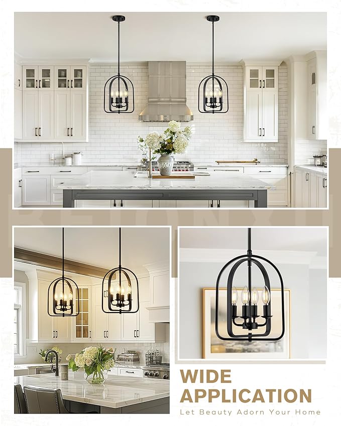 Beionxii 11 Inch Large Pendant Lights Kitchen Island, Black Pendant Lights Kitchen Island, 4-Light Farmhouse Hanging Lights for Kitchen Island, Dining Room, Foyer, Stairway, Hallway, BX-PL04BK