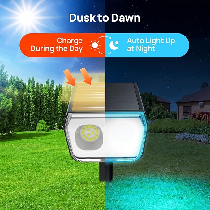 Solar Lights Outdoor Waterproof IP67, 30 LEDs Color Changing Garden Lights, 10 Colors, 2 in 1 Adjustable Wall Lights, 2 Working Mode, Dusk to Dawn, for Landscape Pathway Yard Walkway, 6 Pack