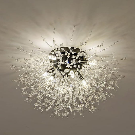 CM MZY Sputnik Flush Mount Ceiling Light Fixtures, Modern Black Crystal Firework Chandelier, 8-Light Close to Ceiling Lighting Fixtures for Bedroom Kitchen Hallway Entryway(H11.8'' x W21.5'')