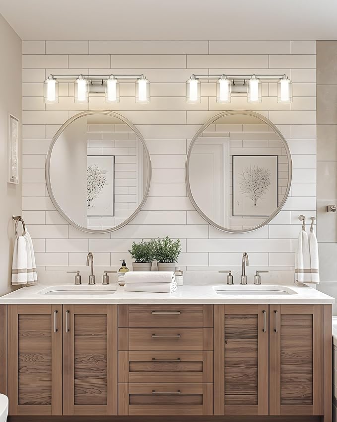HWH 4 Light Modern Bathroom Vanity Lights Over Mirror, Brushed Nickel Dimmable 24W LED, 5CCT