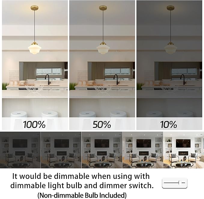 Gold Schoolhouse Light Fixture 8" Milk Glass Light Fixture Mid Century Pendant Light Milk Glass Pendant Light Schoolhouse Pendant Light for Bedroom Dining Room Kitchen (Bulb Incl.)