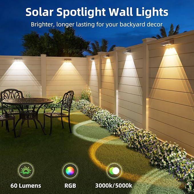 JOFIOS Solar Fence Lights with Remote 16 Pack, Color Changing RGB & Warm White, 12 Dynamic Modes, IP65 Waterproof, Solar Lights for Fence, Deck, Backyard, Patio Holiday & Party Decoration