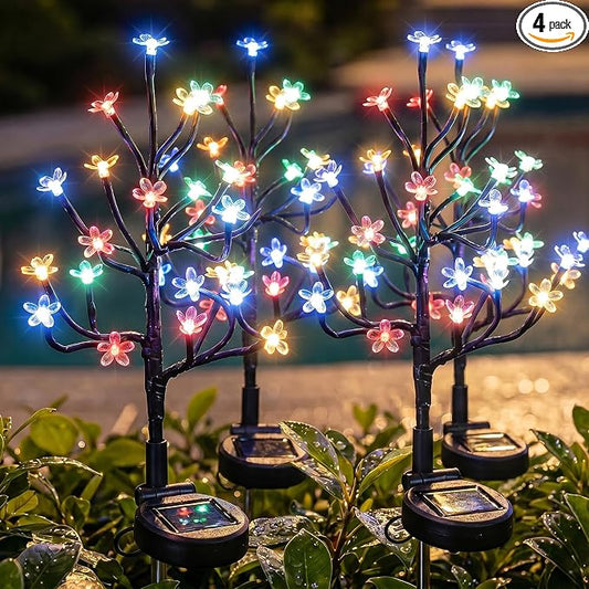 Solar Garden Lights Outdoor Waterproof,Garden Decor Solar Flowers For Outside Decorative,4Pack 2Modes Solar Powered Fairy Outdoor Decorations for Yard Patio Pathway, Gardening Gifts Mothers Day