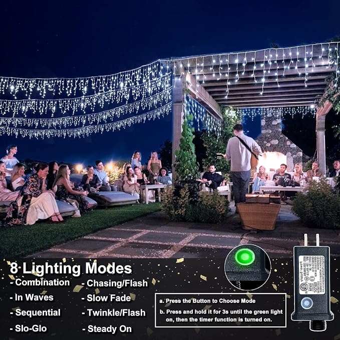 Icicle Christmas Lights Outdoor - 66FT 640 LED Icicle Lights for Outside with 8 Modes Timer, 120 Drops Waterproof Connectable String Lights Indoor for Patio Garden Holiday Decorations, Cool White
