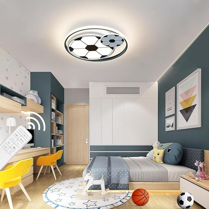 Modern Ceiling Light LED Kids Room Ceiling Lamp for Bedroom Dimmable Soccer Flush Mount Ceiling Light with Remote Control 17" Living Room Light Fixtures for BoysRoom,Kitchen 3000k-6000K