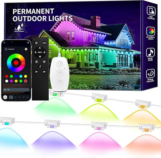 KSIPZE Permanent Outdoor Lights Waterproof IP67, Smart RGB+IC Eaves LED Lights with App & Button Control, 200+ Dynamic Scene Modes for House Roof, Garden, Christmas, Party Decor